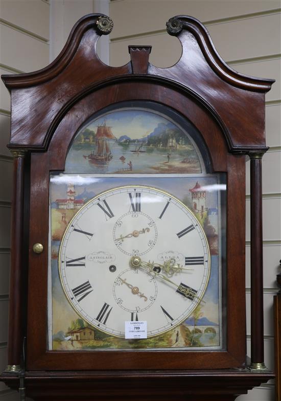 A late 18th century Scottish inlaid mahogany 8 day longcase clock J.Sinclair, Alloa H.217cm